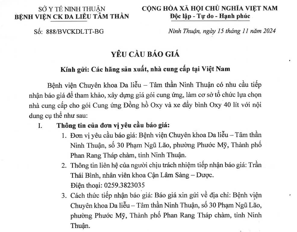 THƯ MỜI BÁO GIÁ Cung ứng Đồng hồ Oxy và xe đẩy bình Oxy 40 lít