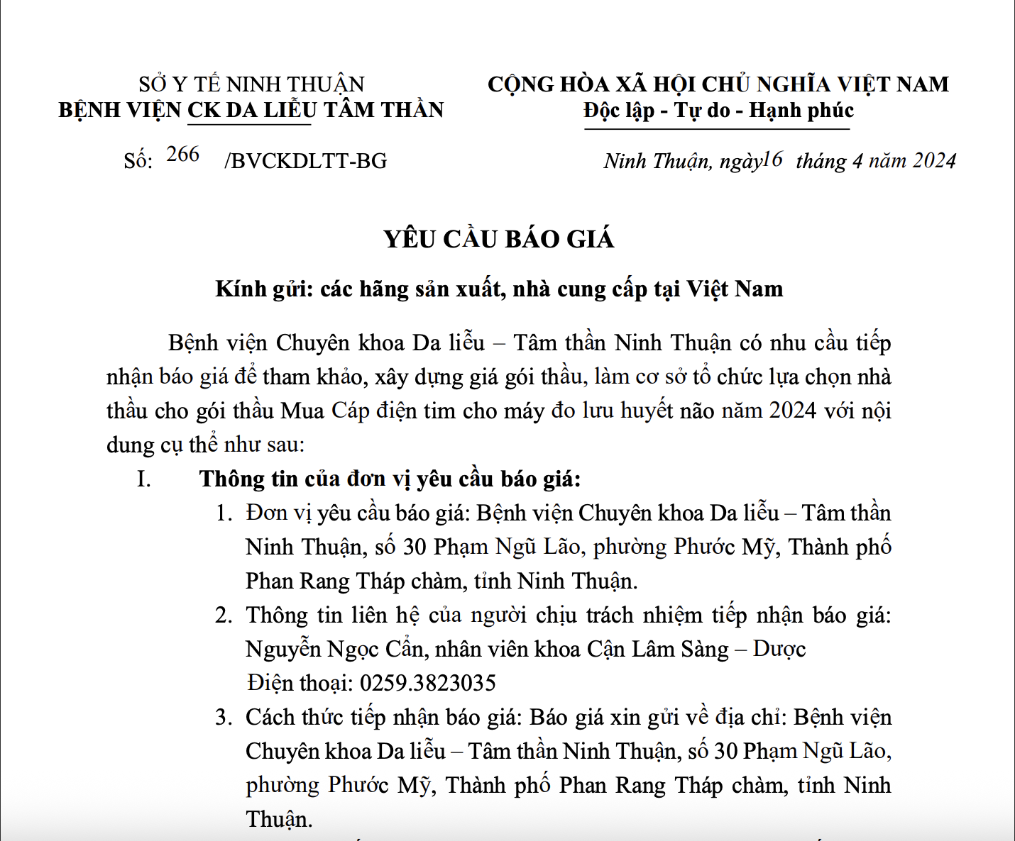 THƯ MỜI BÁO GIÁ Mua Cáp điện tim cho máy đo lưu huyết não